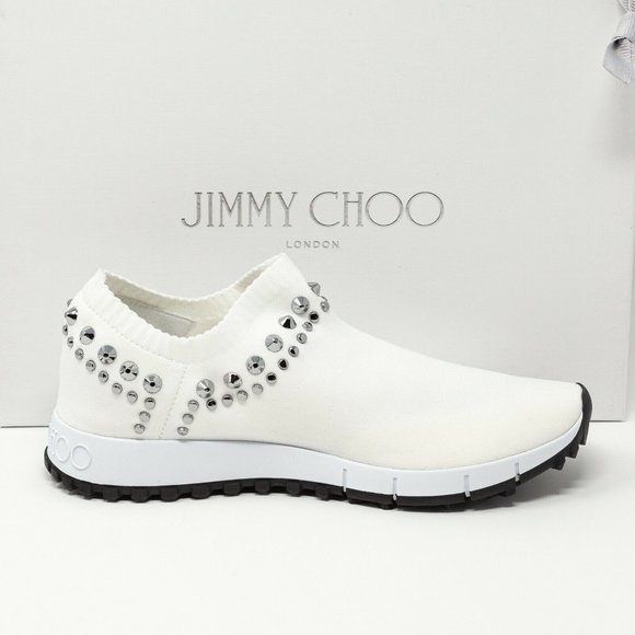 Jimmy Choo Verona White Crystal Studded Knit Sneakers Size 36.5 EU (6.5 US) - Picture 4 of 11